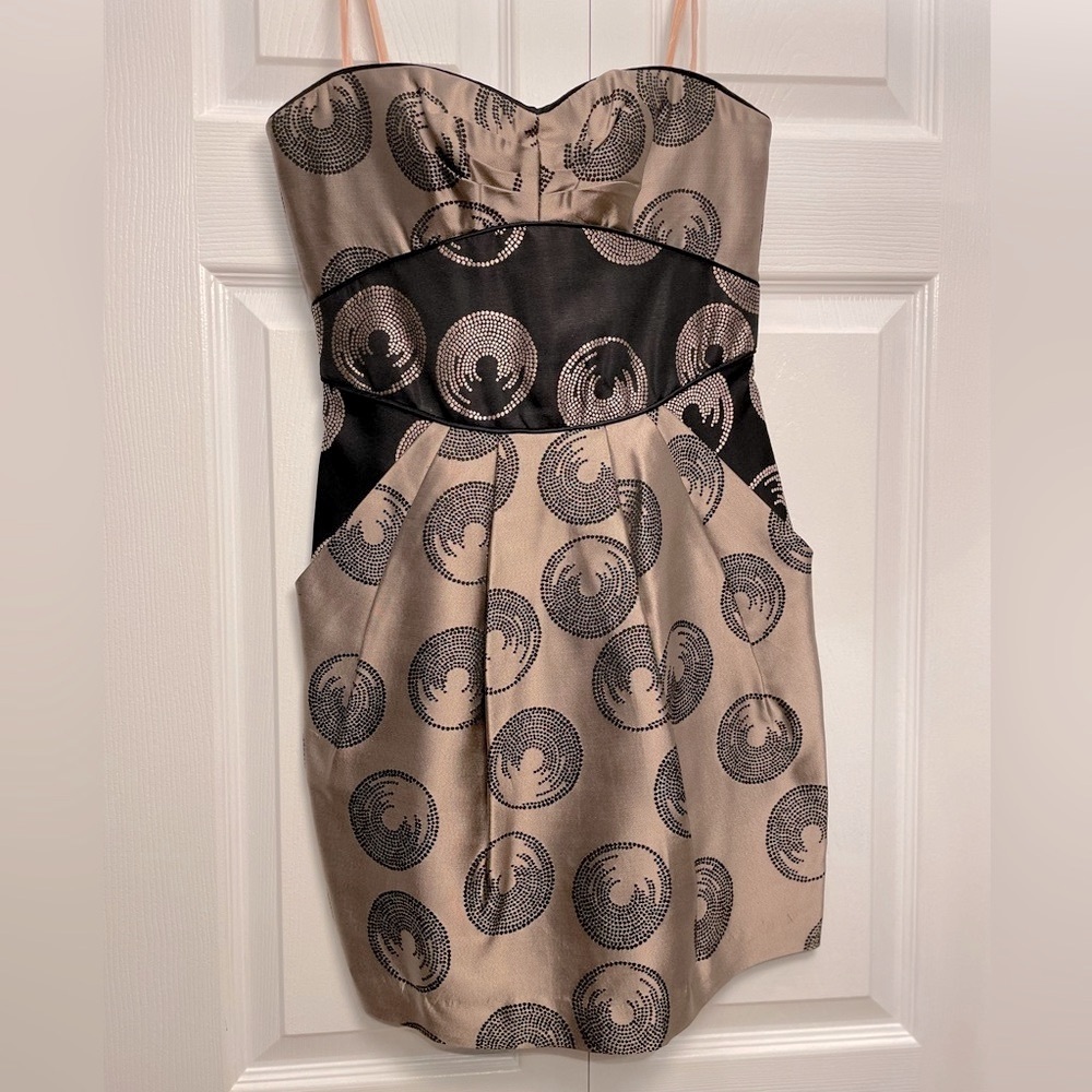BCBGMAXAZRIA Strapless Mini Dress Black and Pink/Bronze, Size 0